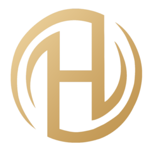 Gold H logo in a circular design